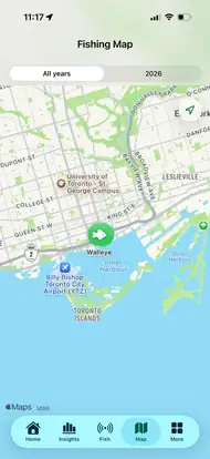 CastIQ Fishing Map showing recorded fishing locations